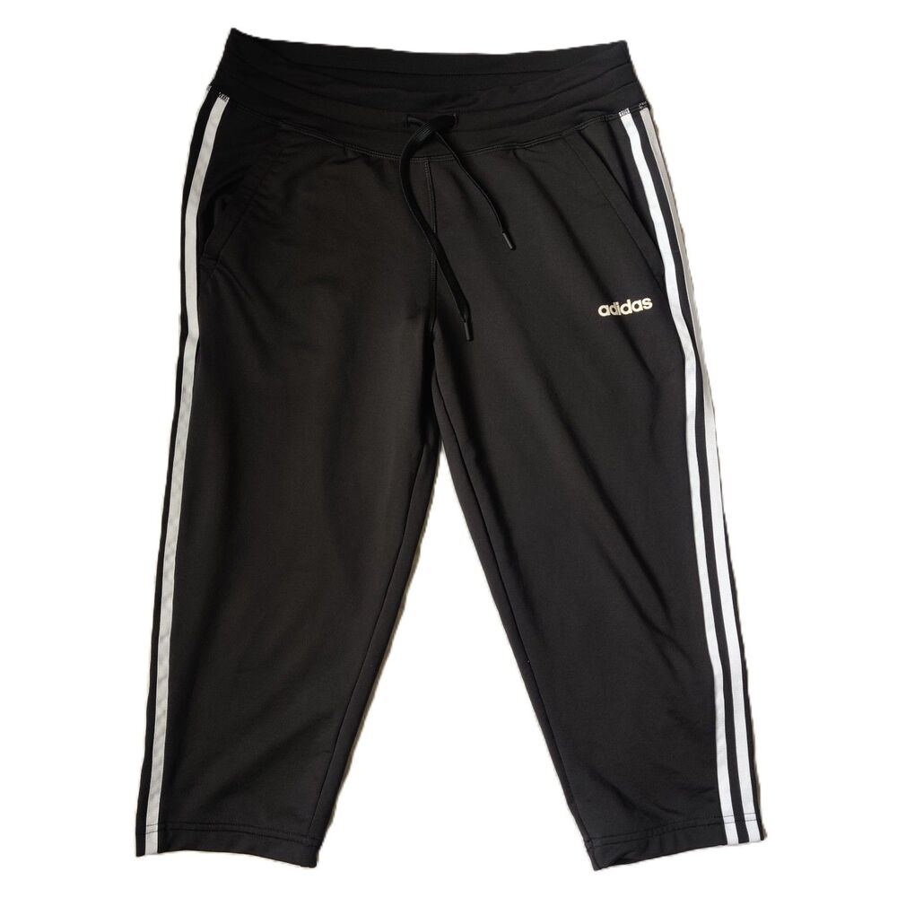 Adidas Women’s Climalite Capri Pants Size S Black White 3-Stripe Athletic